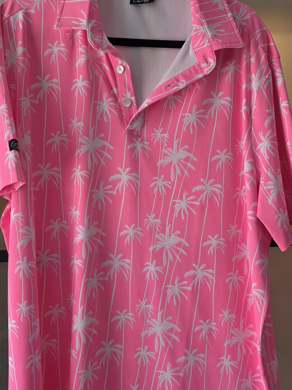 Sunday Swagger -Men's Pink Palm-Print Polo Shirt